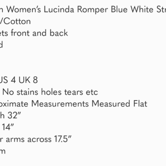 Boden Lucinda Romper Blue White Striped Linen/Cotton US 4 UK 8 - Picture 6 of 6